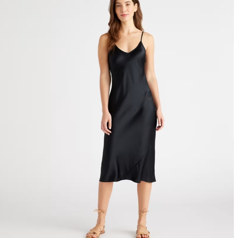 Quince 100% Washable Silk Slip Dress Black Medium